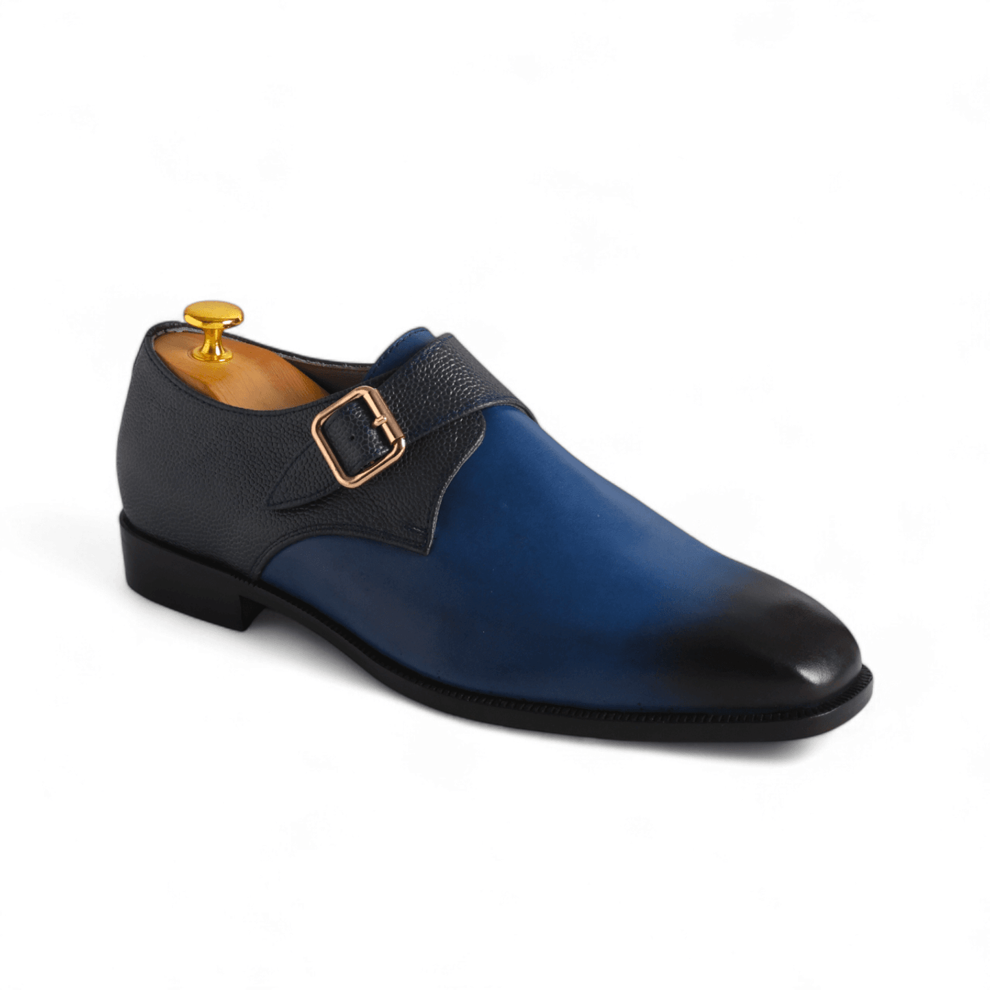 Midnight Stride Blue Monkstrap Handmade Calf Leather Shoes - KNisa Premium Men's Fashion Brand