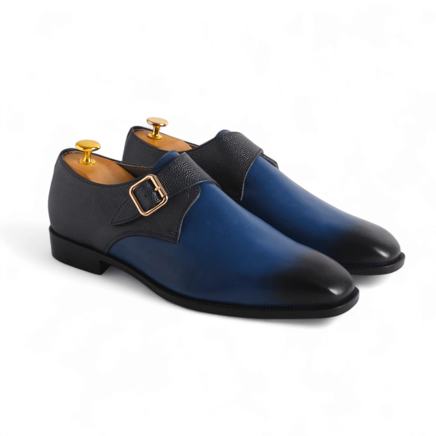 Midnight Stride Blue Monkstrap Handmade Calf Leather Shoes - KNisa Premium Men's Fashion Brand