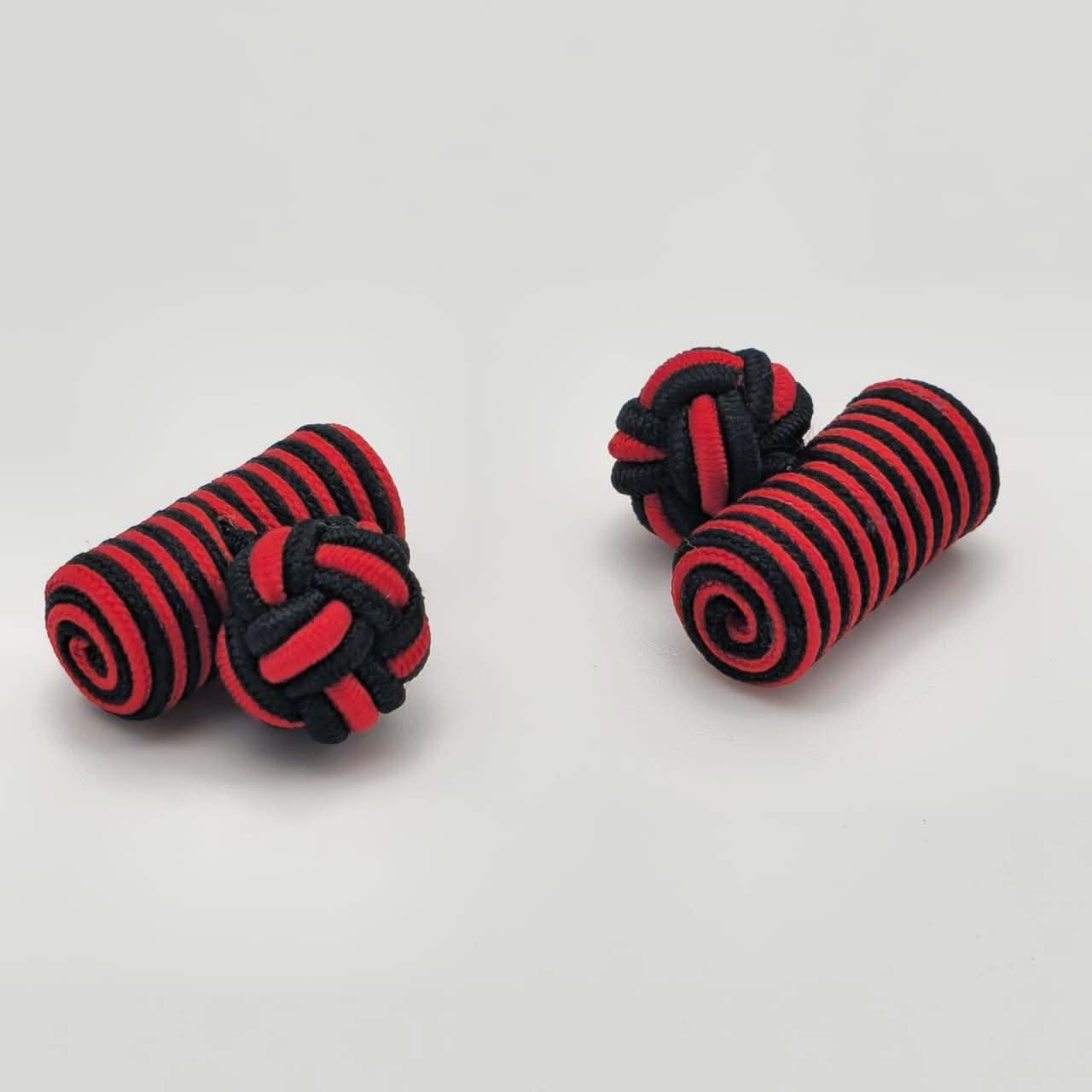 CUFFLINK SILK KNOT, TYPE BARREL & FIST, BLACK RED BLACK - KNisa Premium Men's Fashion Brand