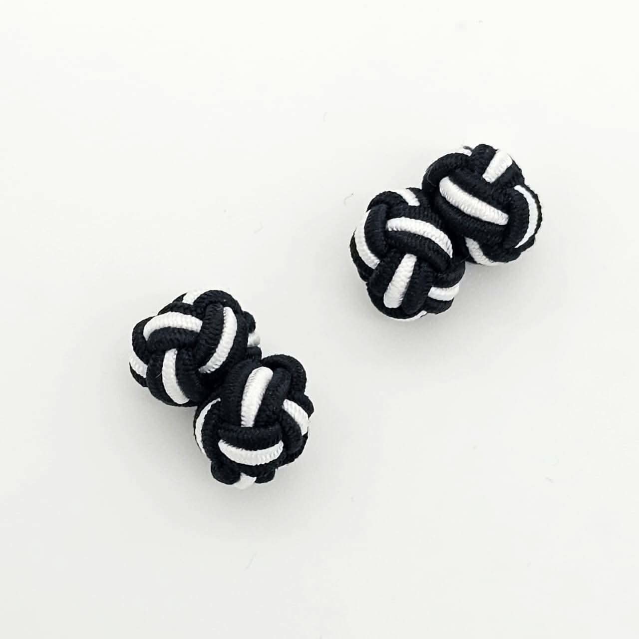 CUFFLINK SILK KNOT, TWIN-FIST, DUAL- COLOR BLACK & WHITE - KNisa Premium Men's Fashion Brand