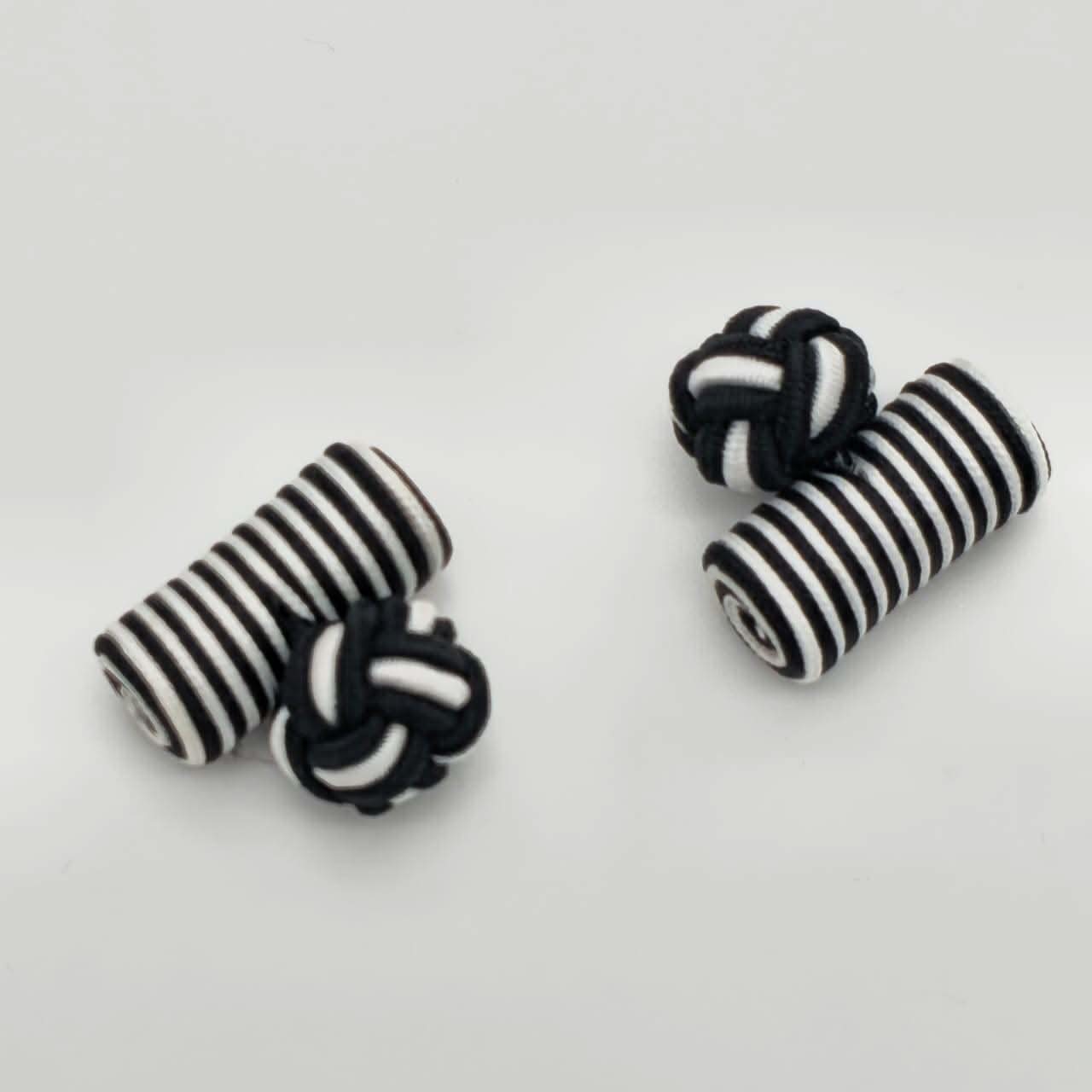 CUFFLINK SILK KNOT, TYPE BARREL & FIST, BLACK WHITE BLACK - KNisa Premium Men's Fashion Brand