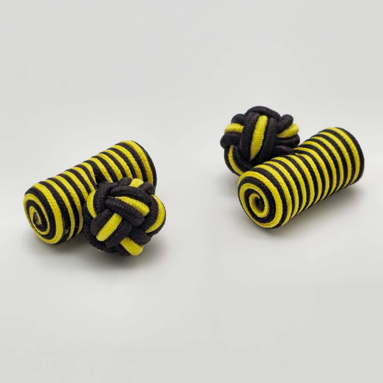 CUFFLINK SILK KNOT, TYPE BARREL & FIST, BLACK YELLOW BLACK - KNisa Premium Men's Fashion Brand