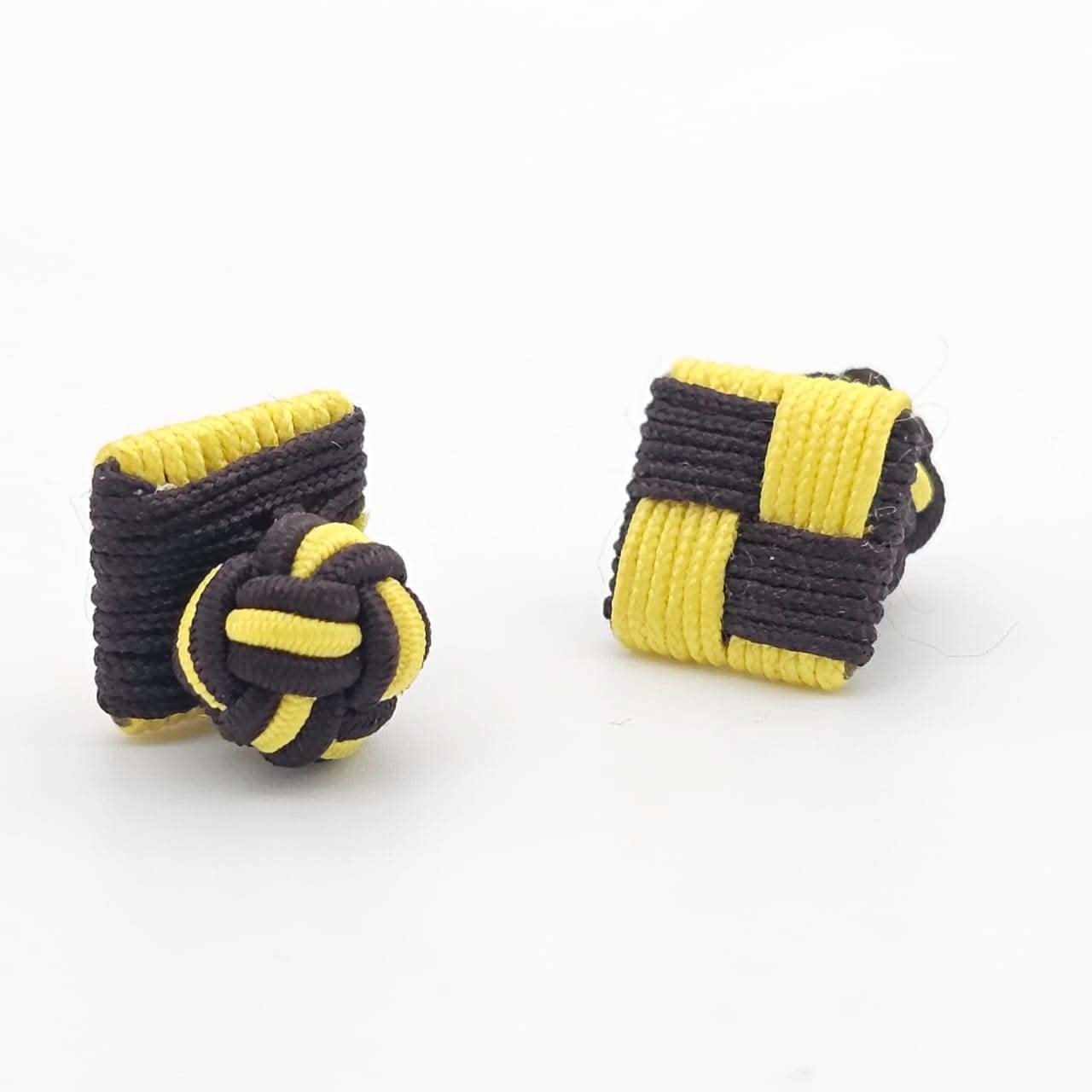 CUFFLINK SILK KNOT, SQUARE SHIELD & FIST DUAL-COLOR BLACK & YELLOW - KNisa Premium Men's Fashion Brand
