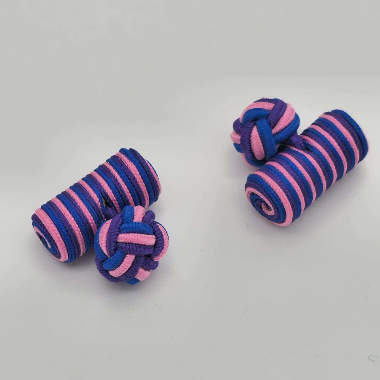 CUFFLINK SILK KNOT, TYPE BARREL & FIST, BLUE PINK BLUE - KNisa Premium Men's Fashion Brand