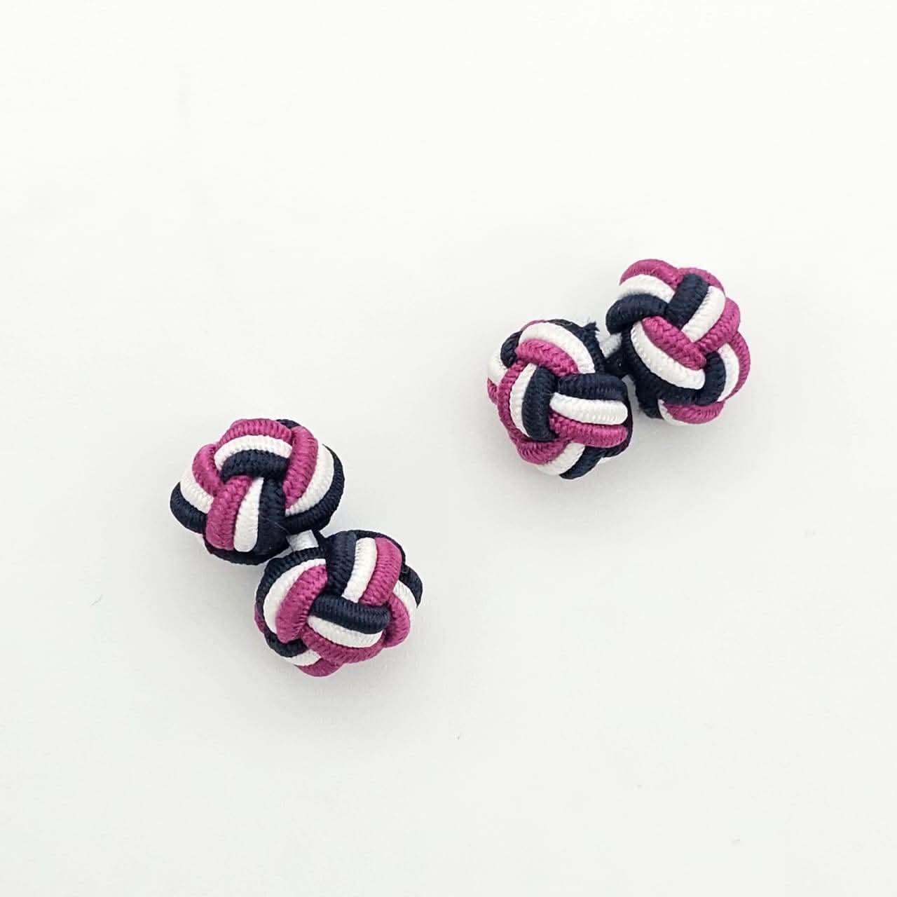 CUFFLINK SILK KNOT, TWIN-FIST, TRI-COLOR BLUE WHITE & PINK - KNisa Premium Men's Fashion Brand