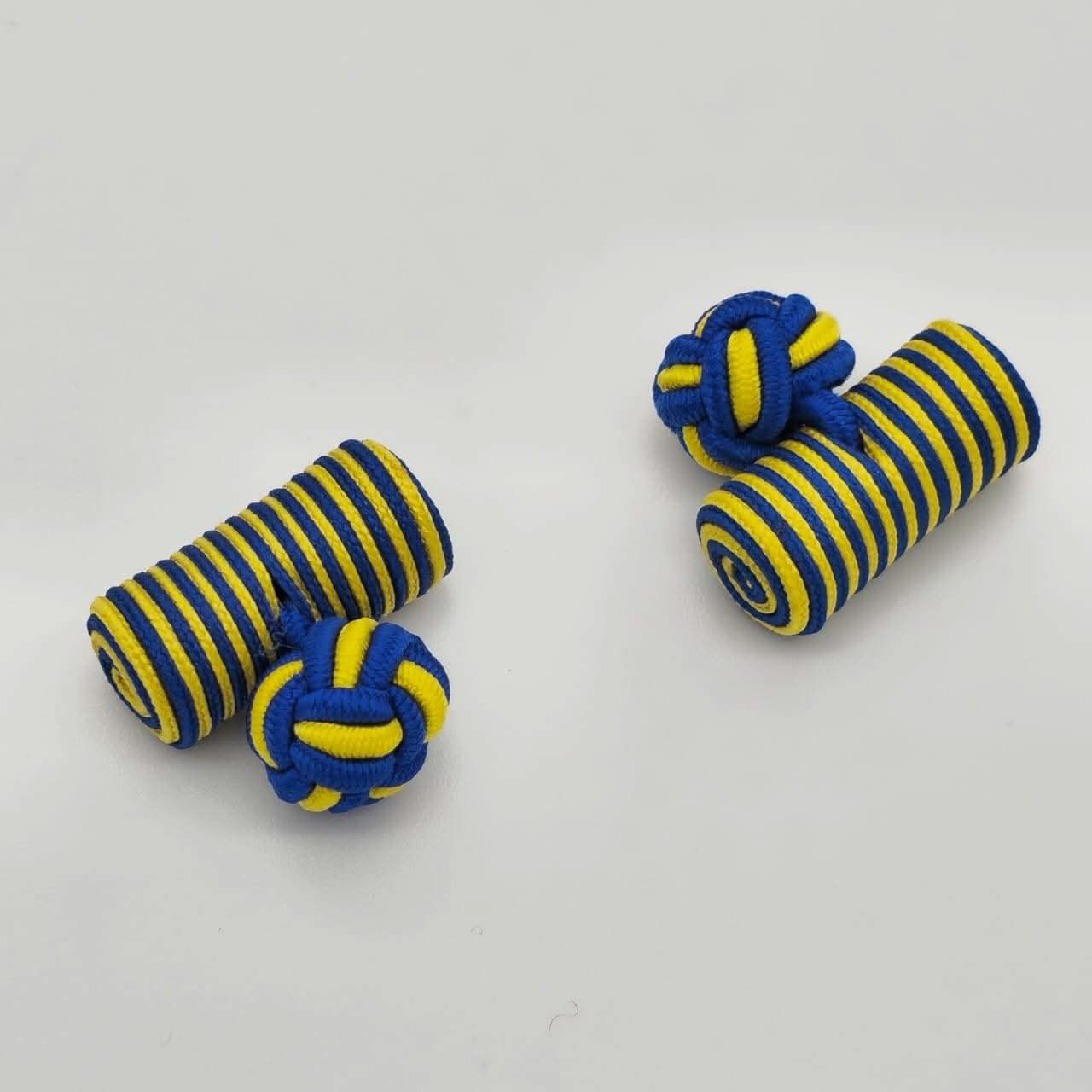 CUFFLINK SILK KNOT, TYPE BARREL & FIST, BLUE YELLOW BLUE - KNisa Premium Men's Fashion Brand
