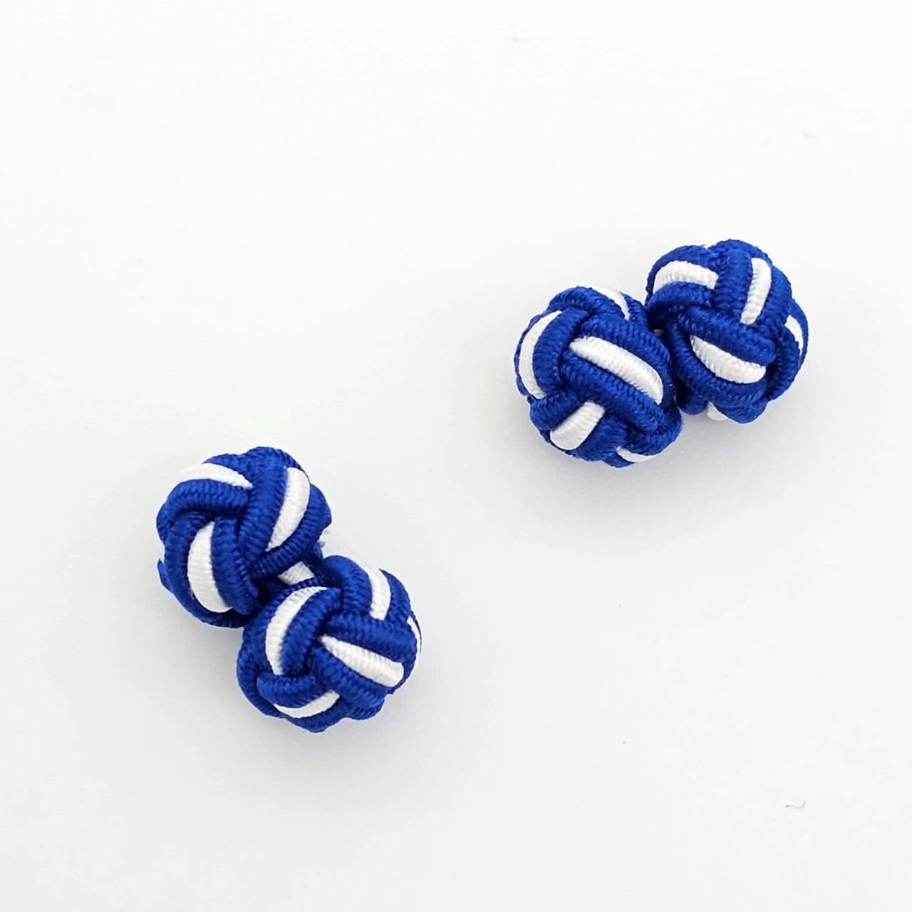 CUFFLINK SILK KNOT, TWIN-FIST, DUAL-COLOR BLUE & WHITE - KNisa Premium Men's Fashion Brand