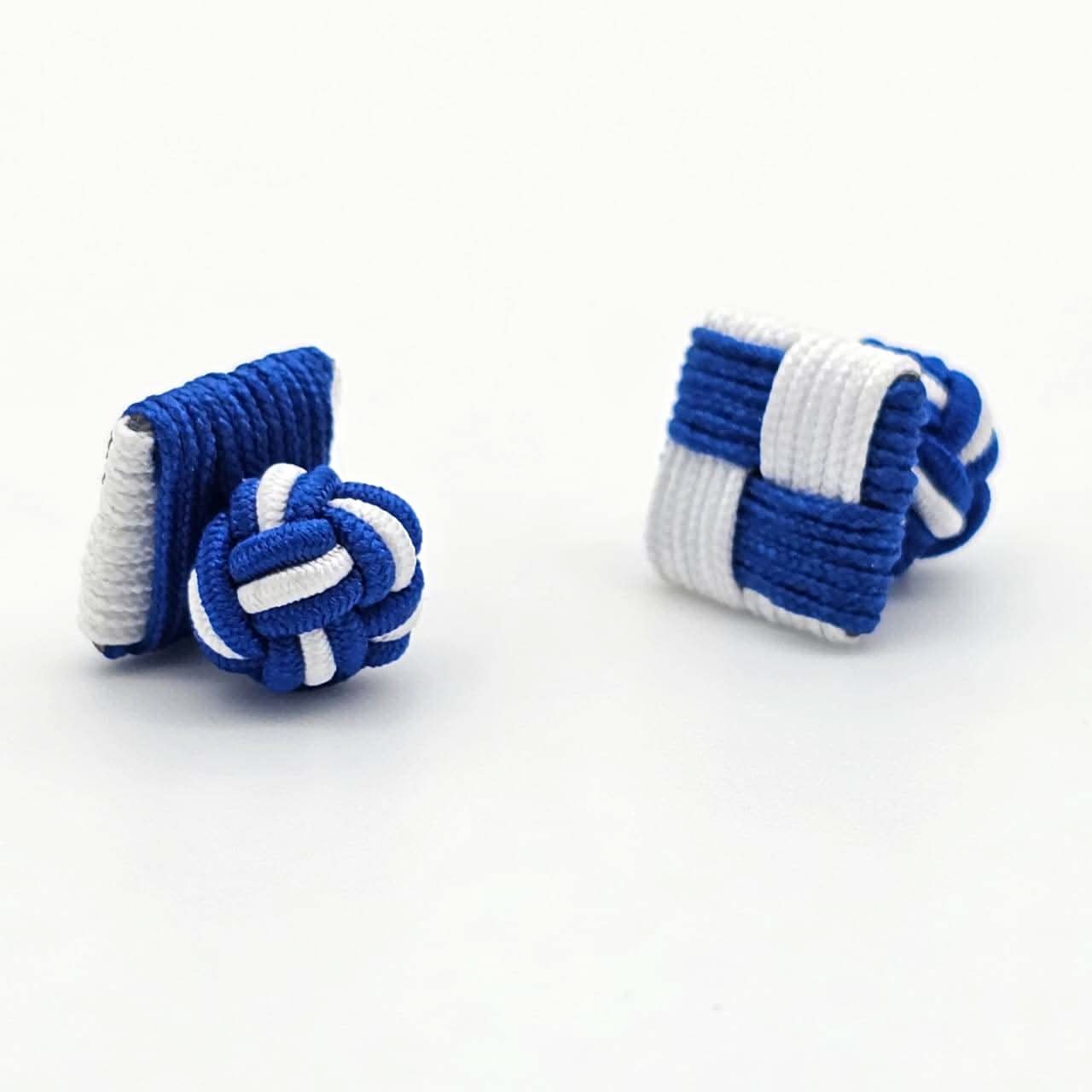 CUFFLINK SILK KNOT, SQUARE SHIELD & FIST DUAL-COLOR BLUE & WHITE - KNisa Premium Men's Fashion Brand