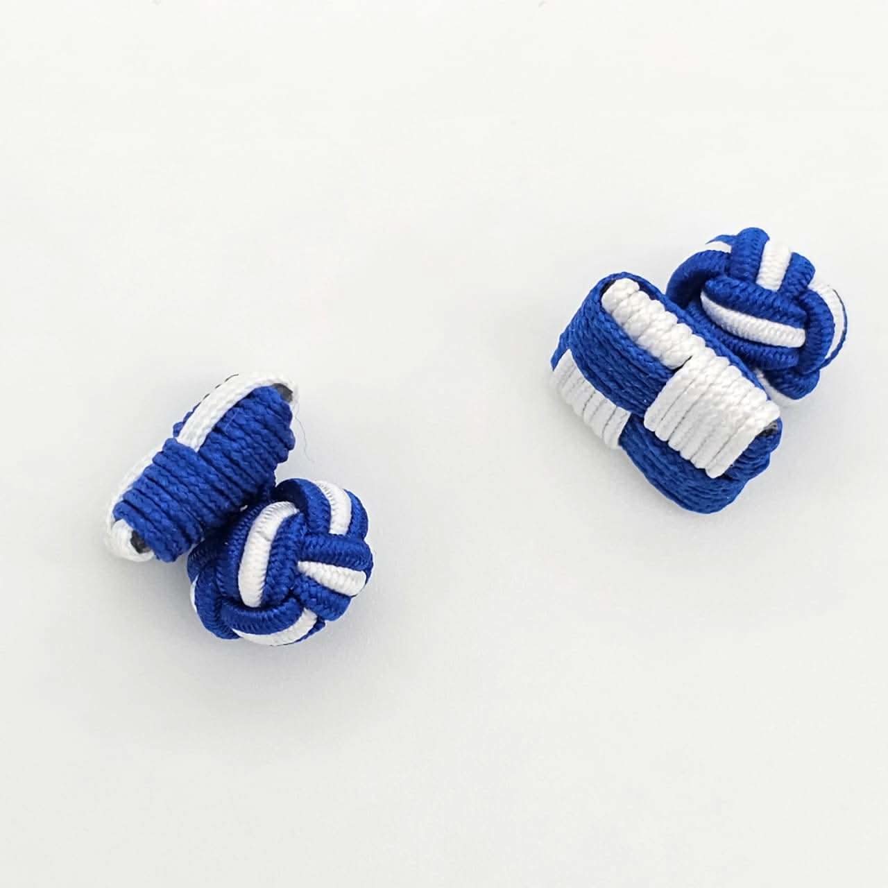 CUFFLINK SILK KNOT, SQUARE SHIELD & FIST DUAL-COLOR BLUE & WHITE - KNisa Premium Men's Fashion Brand