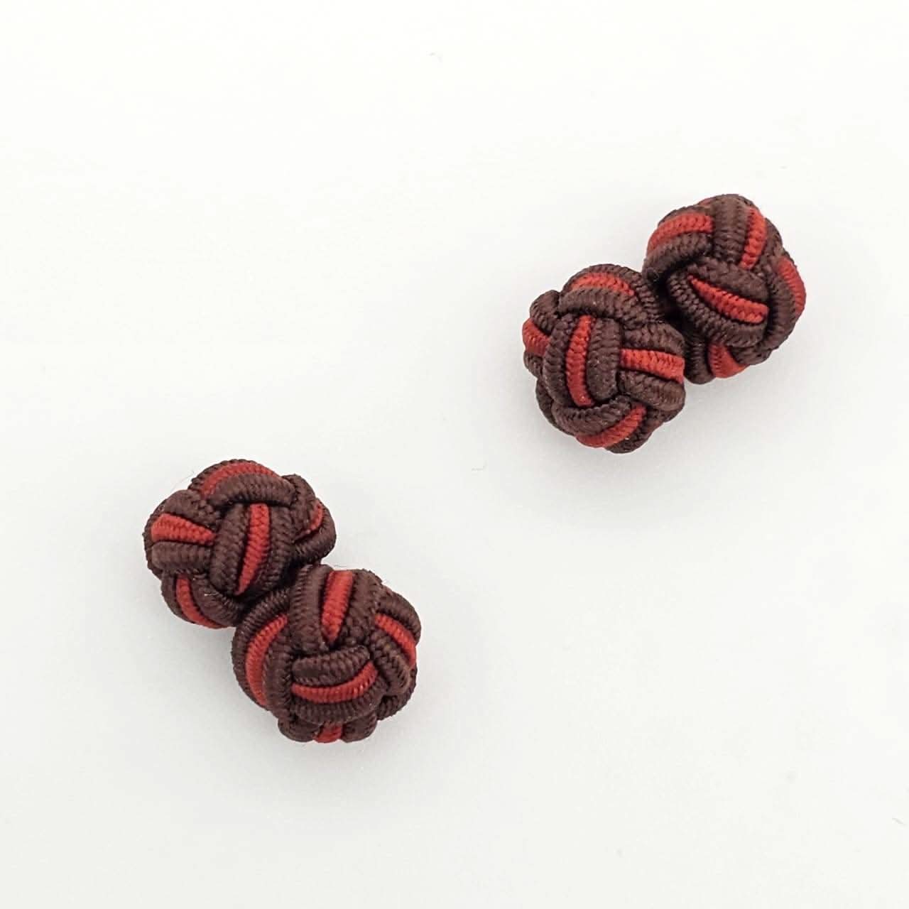CUFFLINK SILK KNOT, TWIN-FIST, DUAL-COLOR BROWN & RED - KNisa Premium Men's Fashion Brand