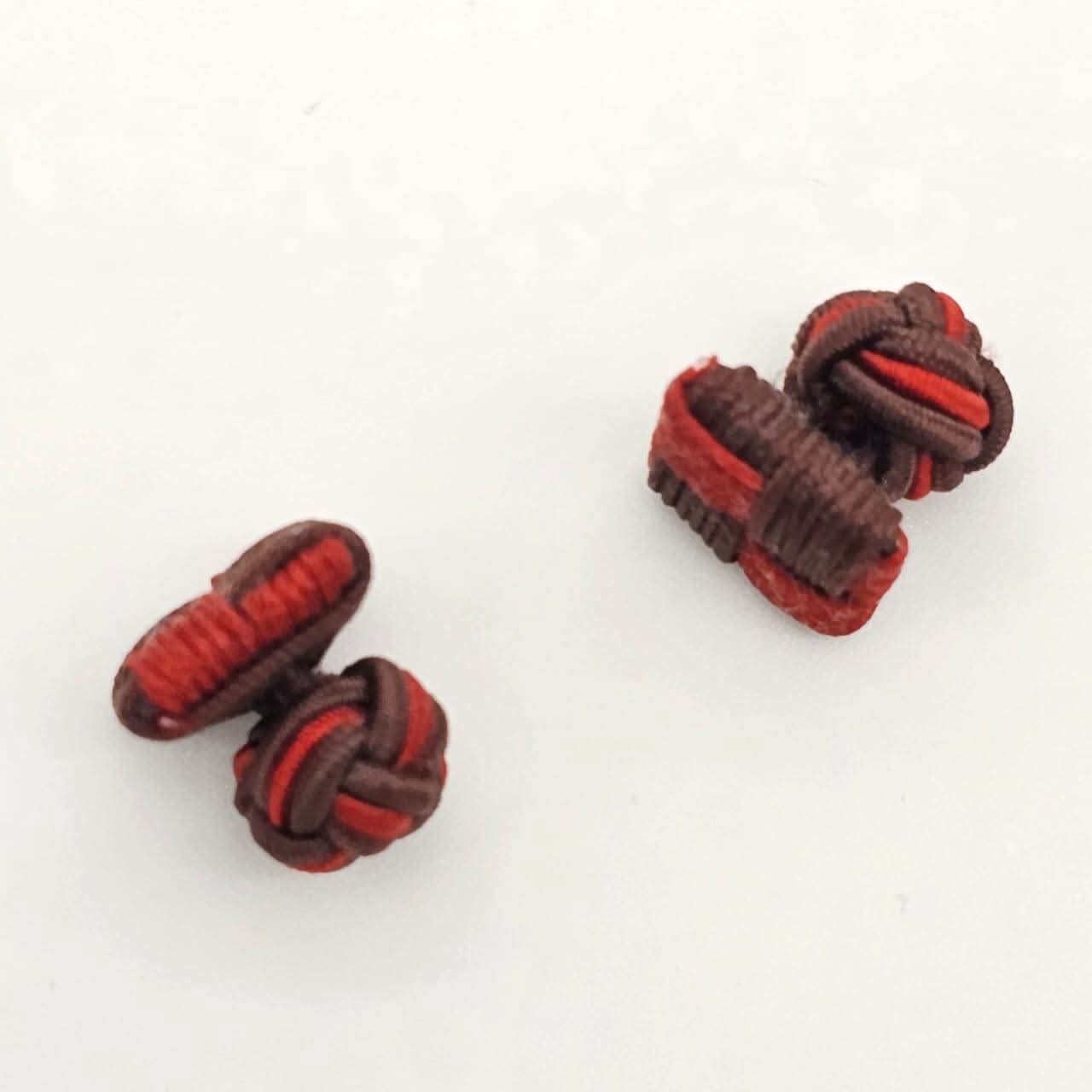 CUFFLINK SILK KNOT, SQUARE SHIELD & FIST DUAL-COLOR BROWN & RED - KNisa Premium Men's Fashion Brand