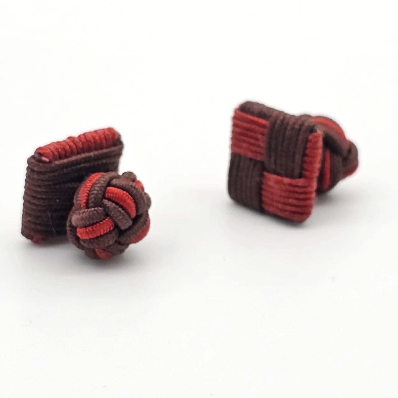 CUFFLINK SILK KNOT, SQUARE SHIELD & FIST DUAL-COLOR BROWN & RED - KNisa Premium Men's Fashion Brand