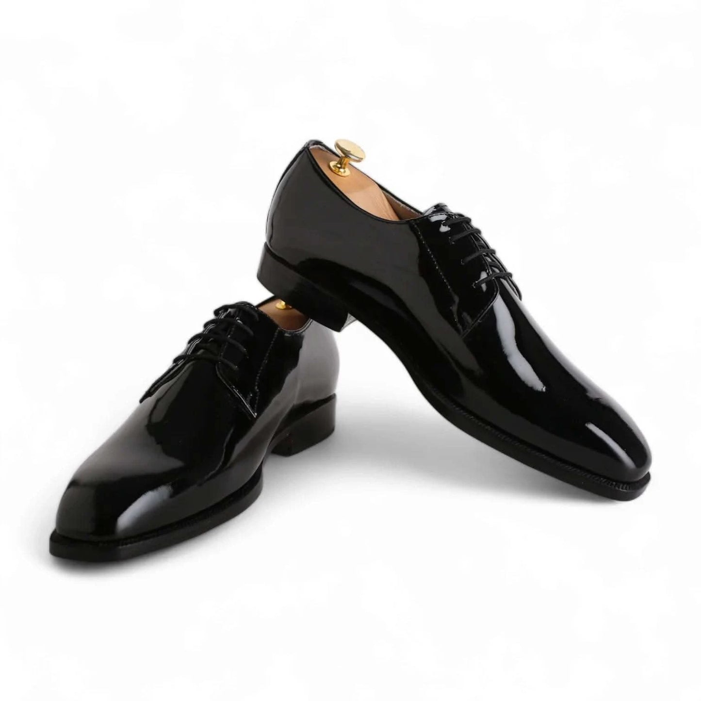 Handmade Black Patent Leather Derby Shoes - KNisa Premium Men's Fashion Brand