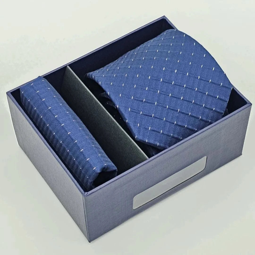Blue Silver Dotted Tie with Pocket Square - KNisa Premium Men's Fashion Brand