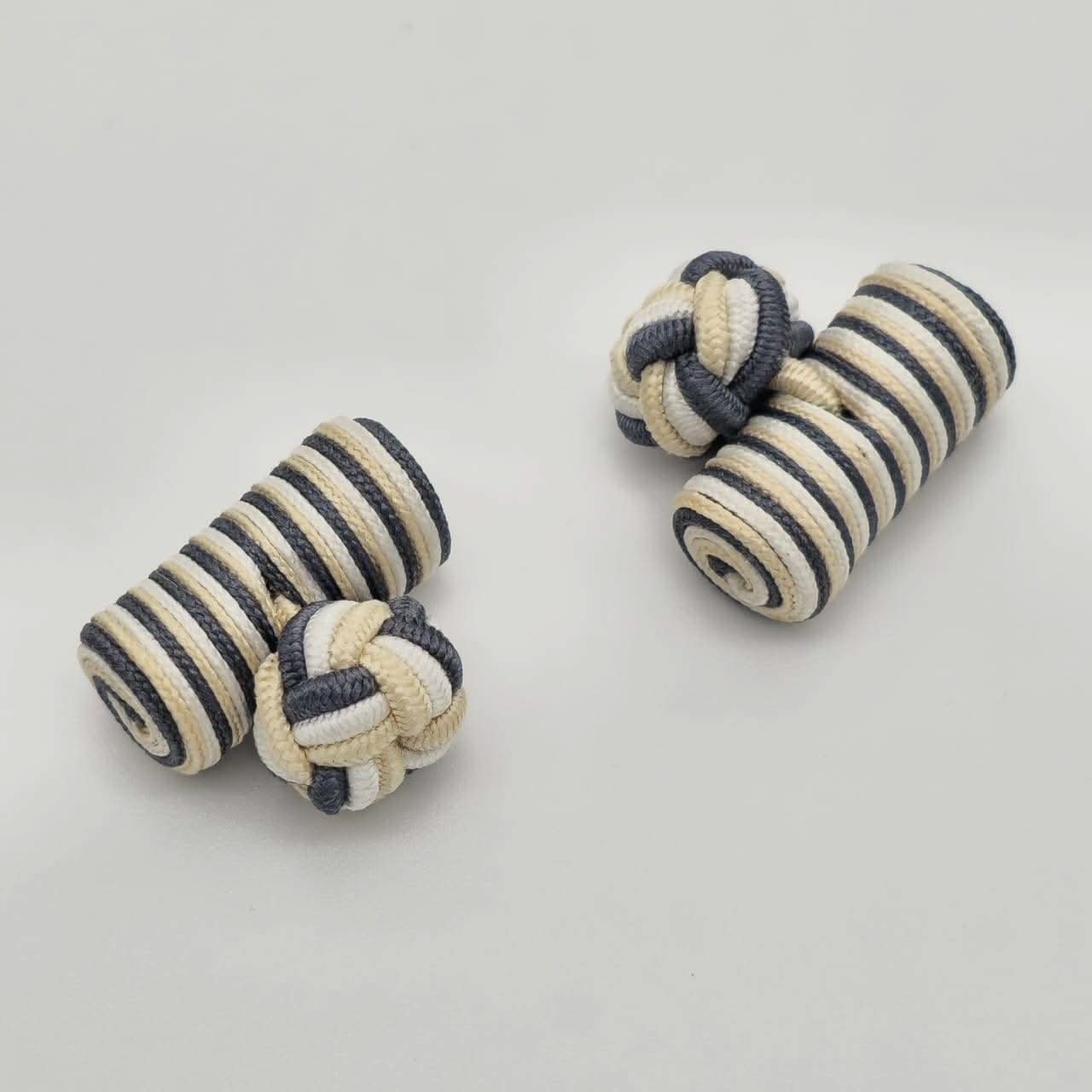CUFFLINK SILK KNOT, TYPE BARREL & FIST, CREAM WHITE GREY - KNisa Premium Men's Fashion Brand