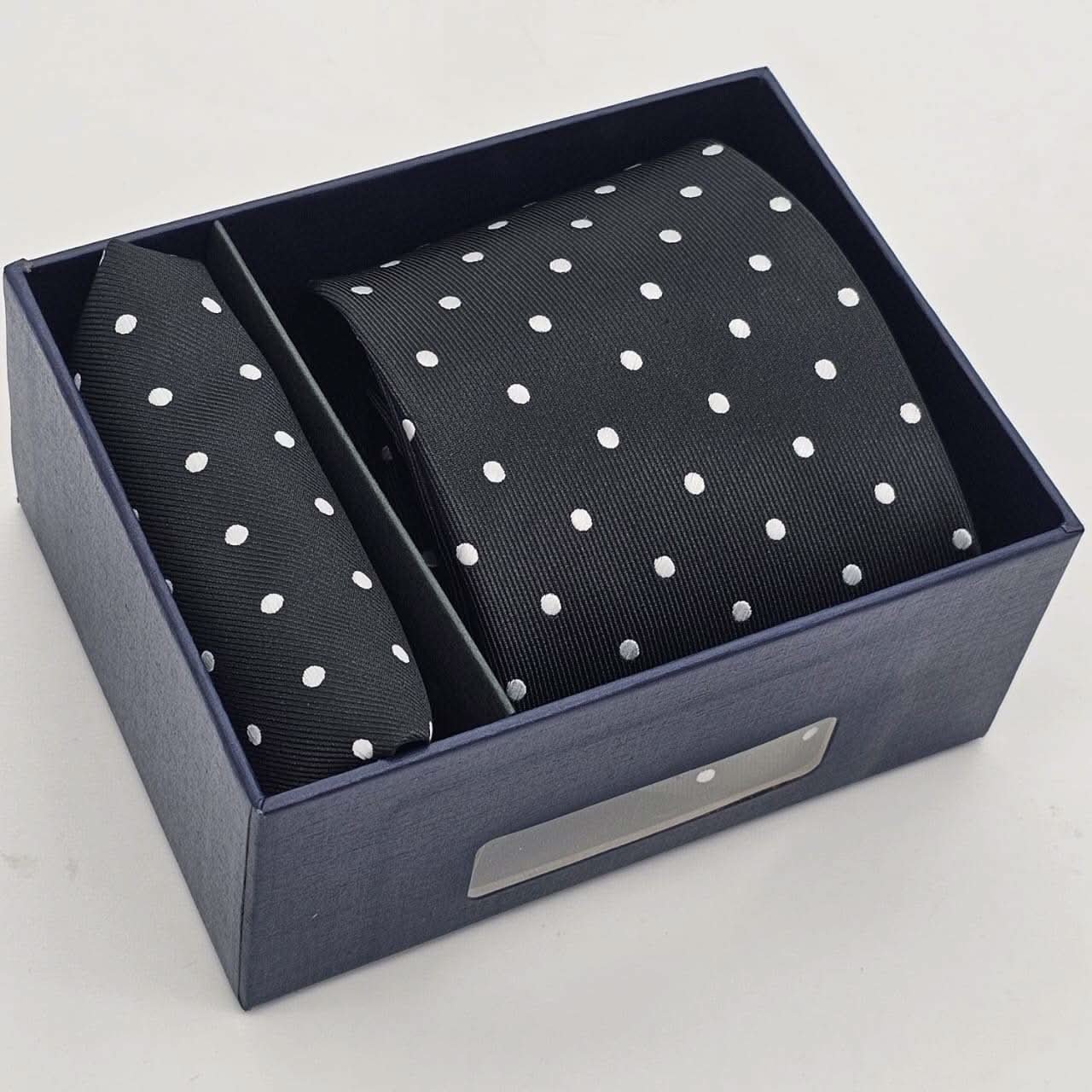 Classic Black Polka Dot Tie with Matching Pocket Square - KNisa Premium Men's Fashion Brand