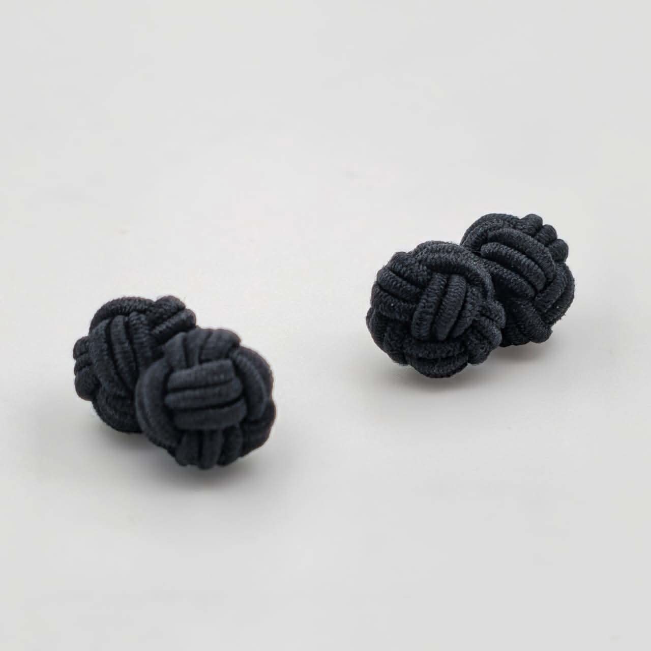 CUFFLINK SILK KNOT, TYPE UNI-COLOR TWIN-FIST, DARK BLACK - KNisa Premium Men's Fashion Brand