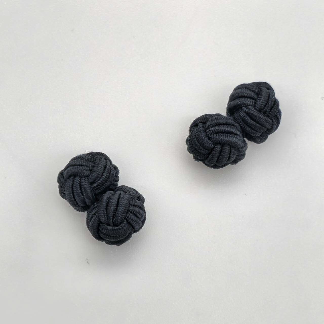 CUFFLINK SILK KNOT, TYPE UNI-COLOR TWIN-FIST, DARK BLACK - KNisa Premium Men's Fashion Brand