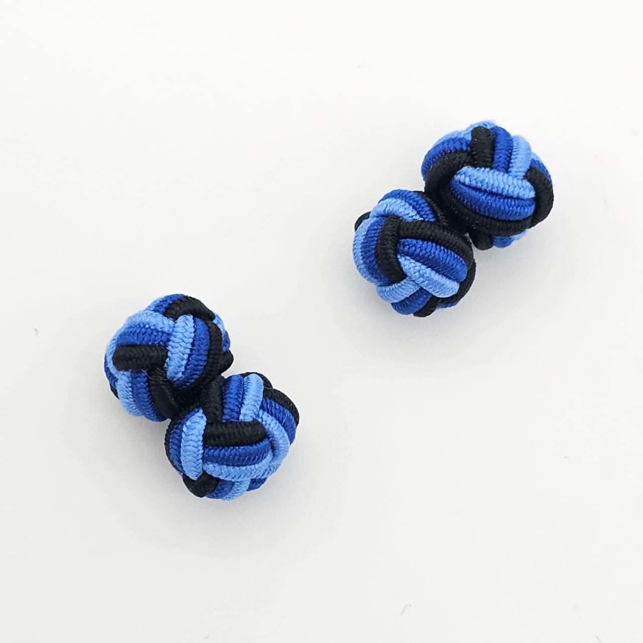CUFFLINK SILK KNOT, TWIN-FIST, TRI-COLOR DARK BLUE RAINBOW - KNisa Premium Men's Fashion Brand