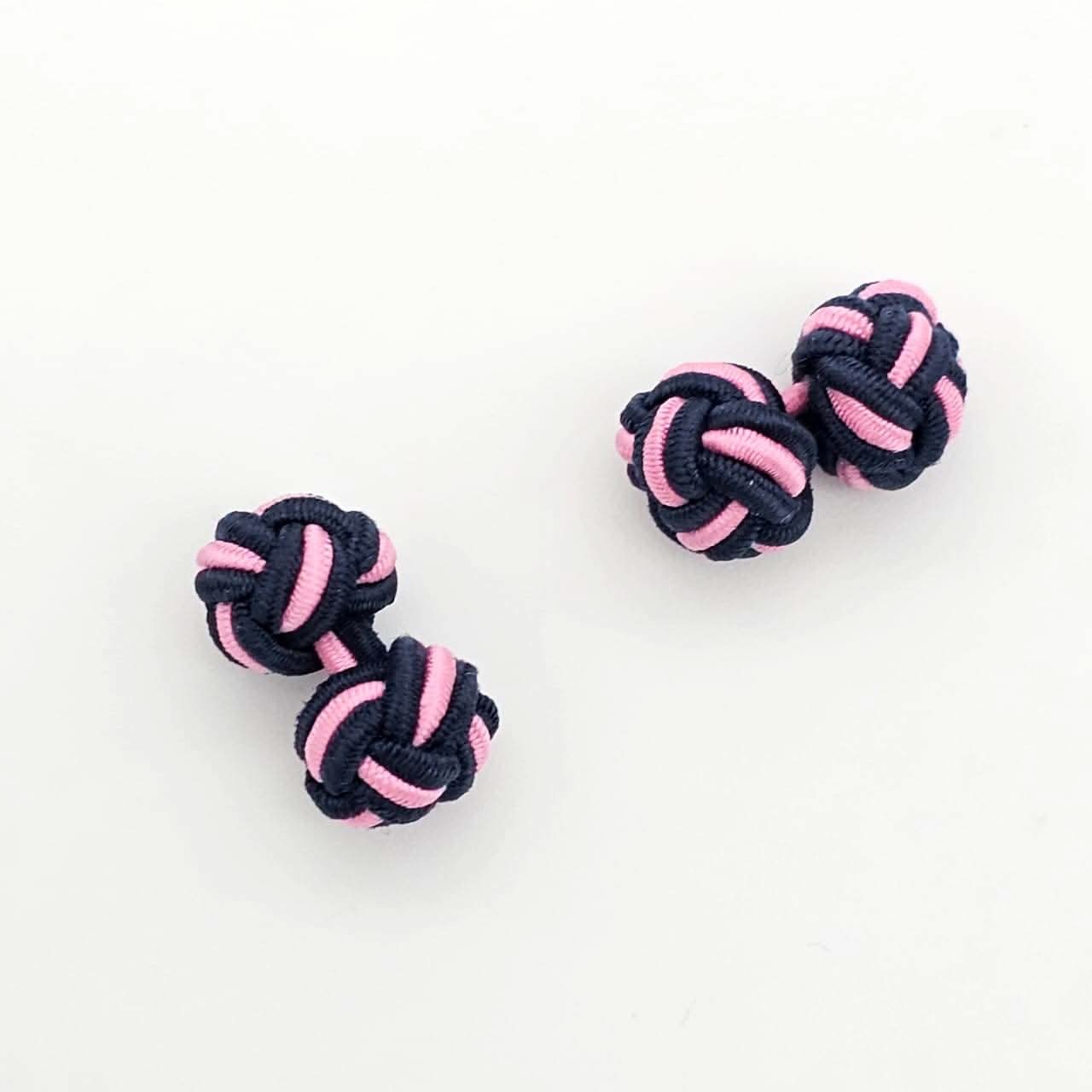 CUFFLINK SILK KNOT, TWIN-FIST, DUAL-COLOR DARK-BLUE PINK - KNisa Premium Men's Fashion Brand