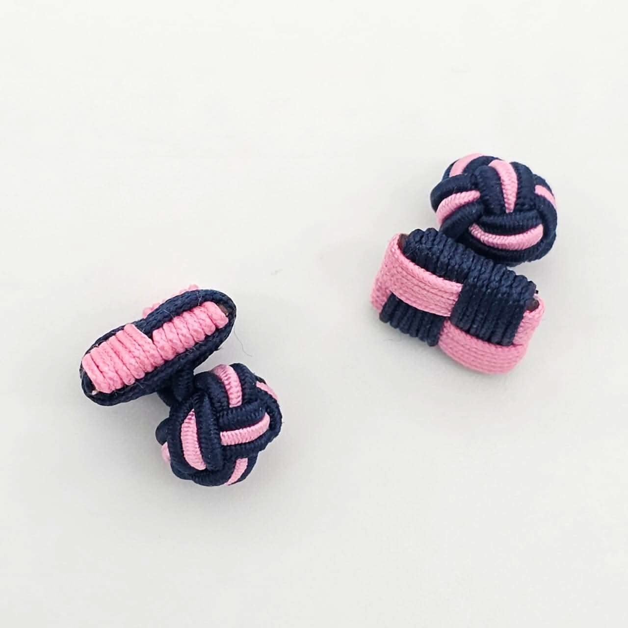 CUFFLINK SILK KNOT, SQUARE SHIELD & FIST DUAL-COLOR DARK BLUE & PINK - KNisa Premium Men's Fashion Brand