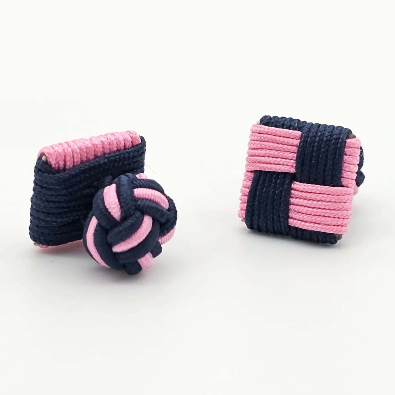 CUFFLINK SILK KNOT, SQUARE SHIELD & FIST DUAL-COLOR DARK BLUE & PINK - KNisa Premium Men's Fashion Brand