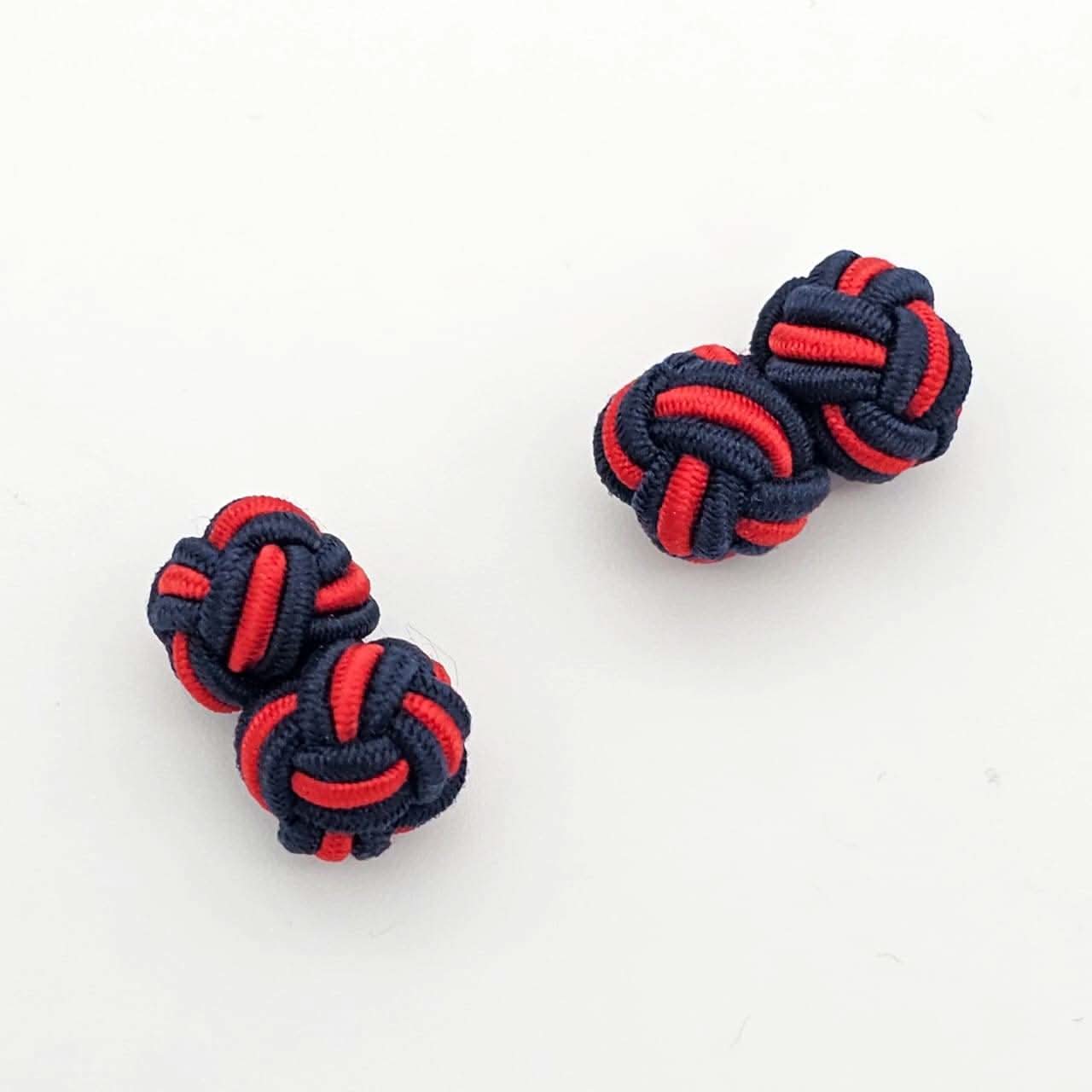 CUFFLINK SILK KNOT, TWIN-FIST, DUAL-COLOR DARK-BLUE RED - KNisa Premium Men's Fashion Brand