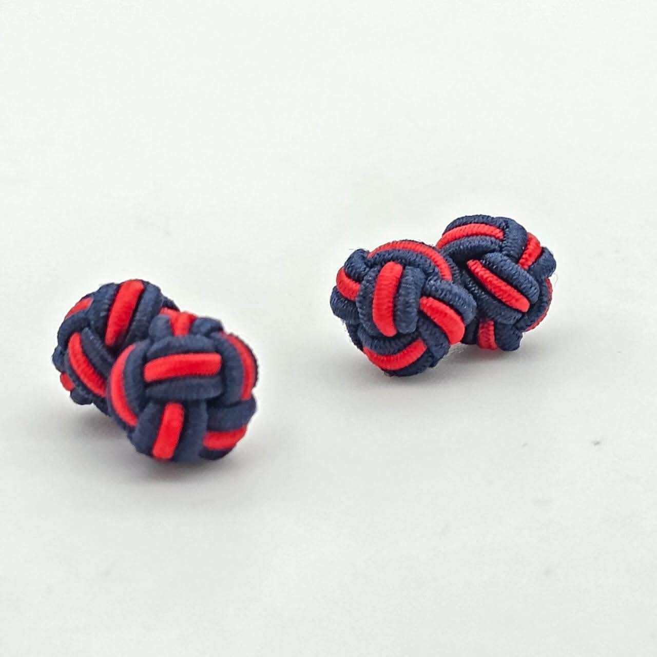 CUFFLINK SILK KNOT, TWIN-FIST, DUAL-COLOR DARK-BLUE RED - KNisa Premium Men's Fashion Brand