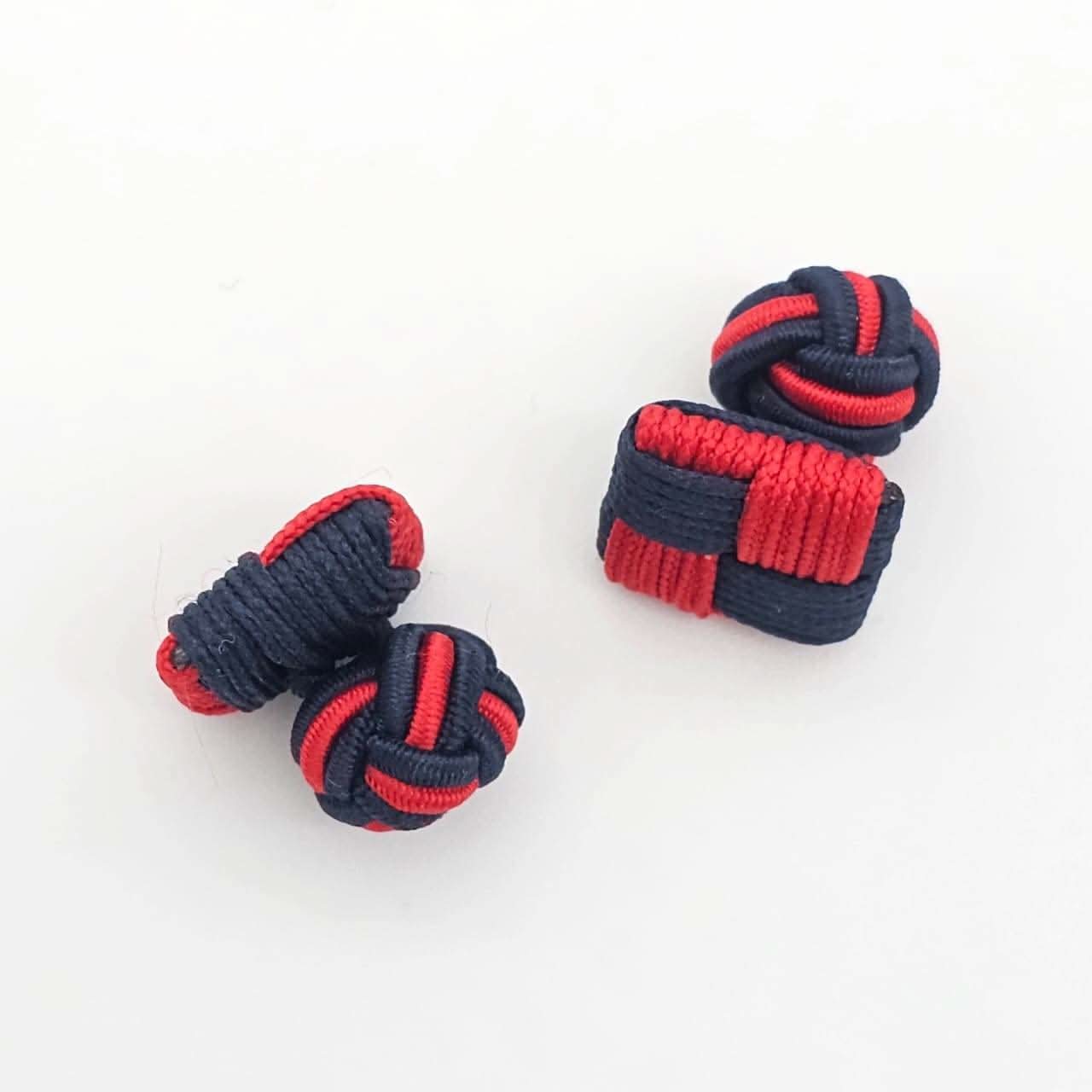 CUFFLINK SILK KNOT, SQUARE SHIELD & FIST DUAL-COLOR DARK BLUE & RED - KNisa Premium Men's Fashion Brand