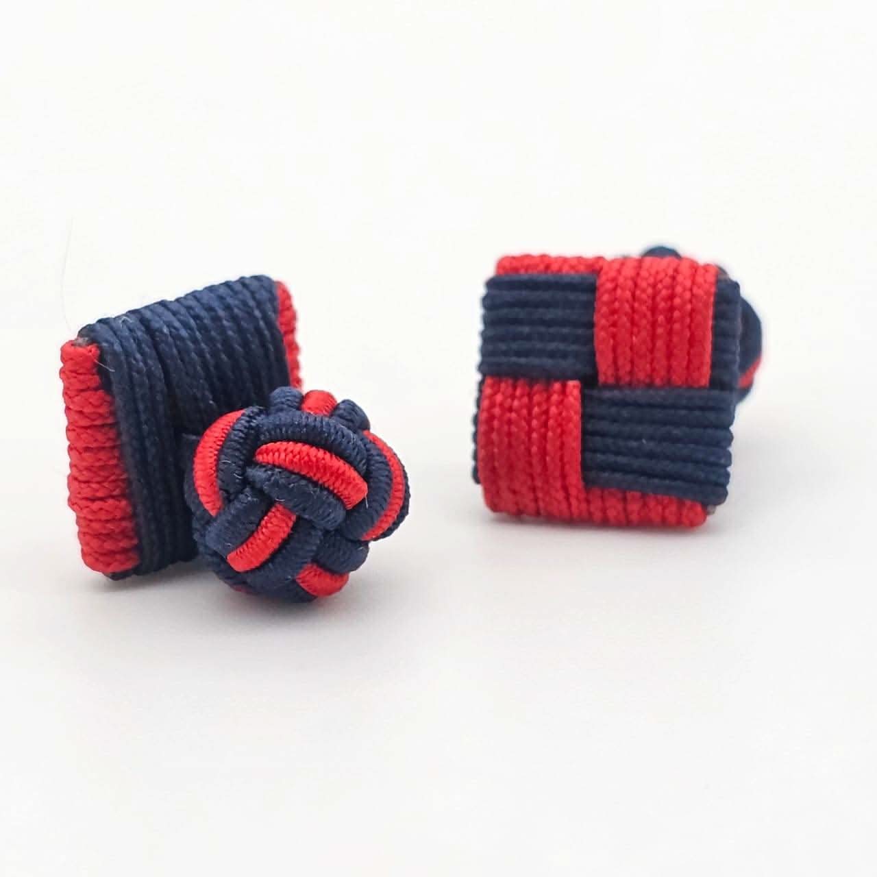 CUFFLINK SILK KNOT, SQUARE SHIELD & FIST DUAL-COLOR DARK BLUE & RED - KNisa Premium Men's Fashion Brand