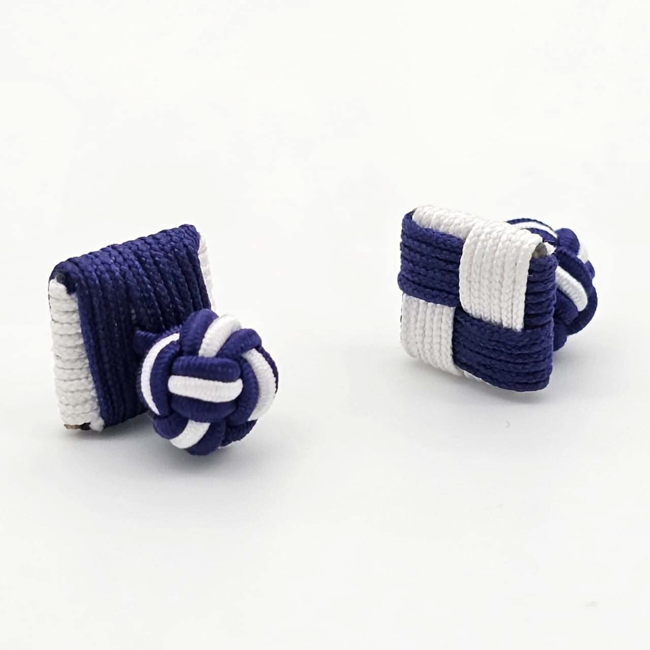CUFFLINK SILK KNOT, SQUARE SHIELD & FIST DUAL-COLOR DARK BLUE & WHITE - KNisa Premium Men's Fashion Brand