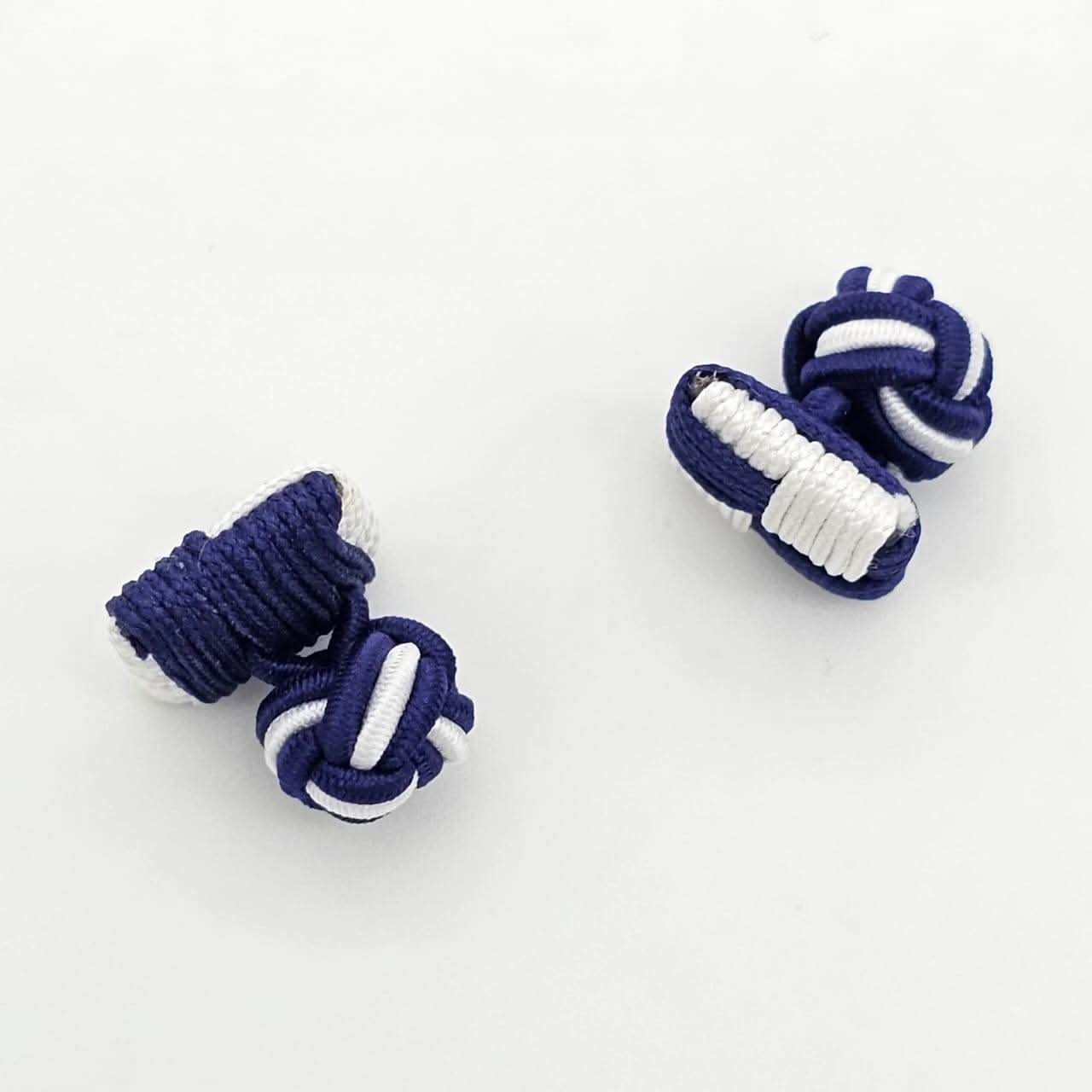 CUFFLINK SILK KNOT, SQUARE SHIELD & FIST DUAL-COLOR DARK BLUE & WHITE - KNisa Premium Men's Fashion Brand