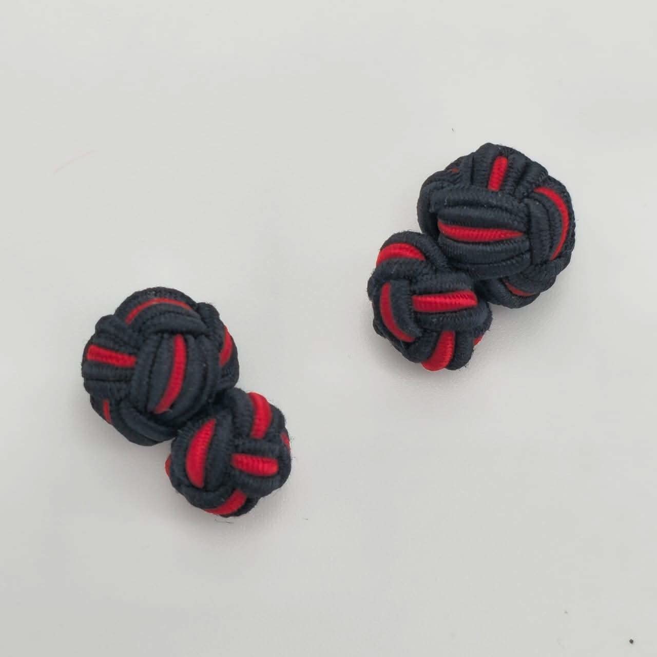 CUFFLINK SILK KNOT, BIG & SMALL DUAL FIST DI-COLOR BLACK & RED - KNisa Premium Men's Fashion Brand