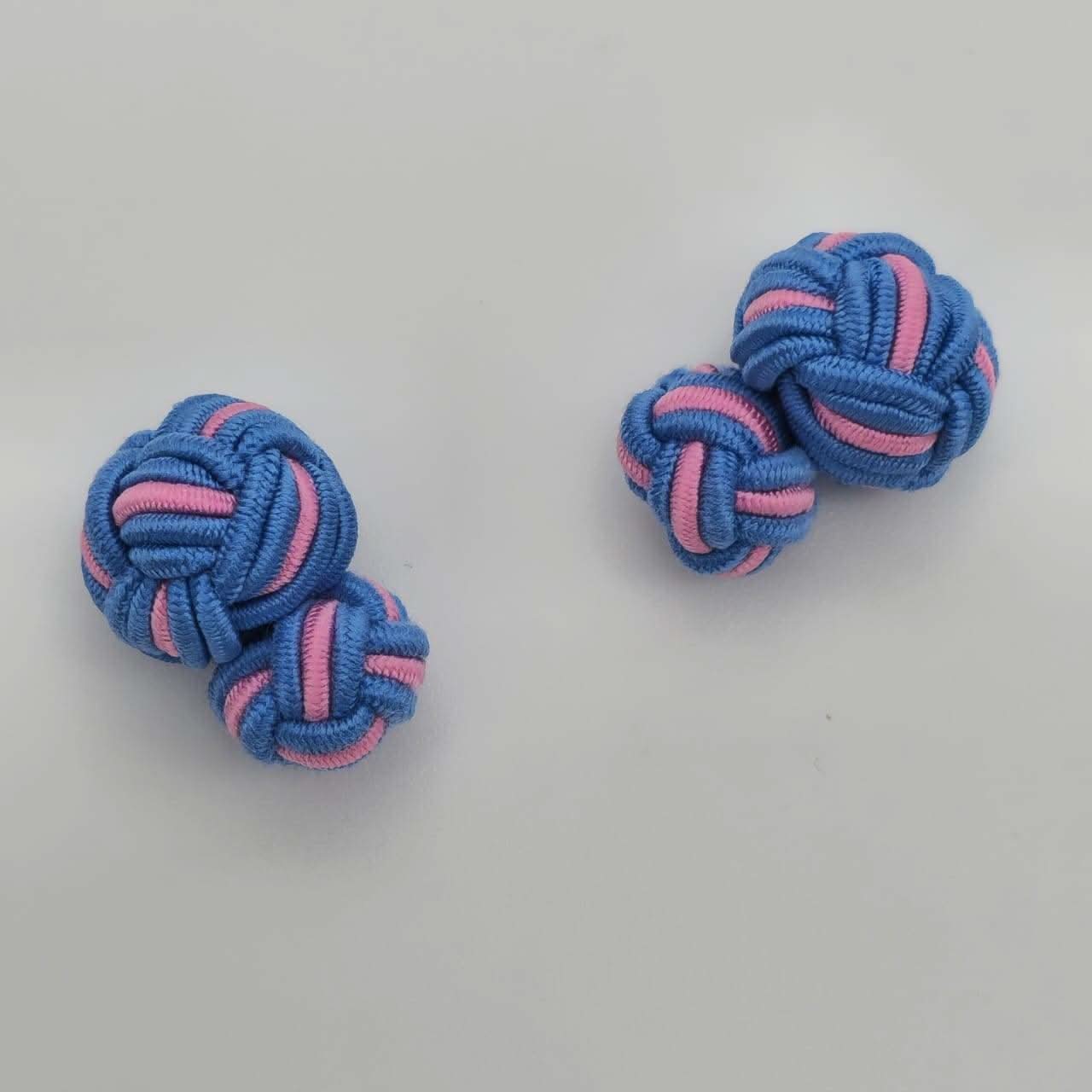 CUFFLINK SILK KNOT, BIG & SMALL DUAL FIST DI-COLOR BLUE & PINK - KNisa Premium Men's Fashion Brand