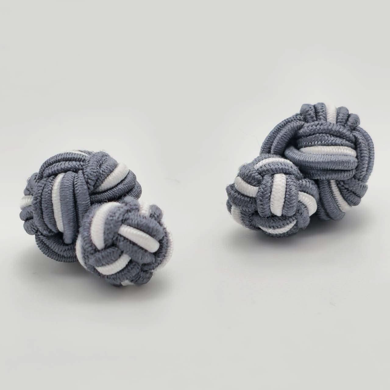 CUFFLINK SILK KNOT, BIG & SMALL DUAL FIST DI-COLOR GREY & WHITE - KNisa Premium Men's Fashion Brand