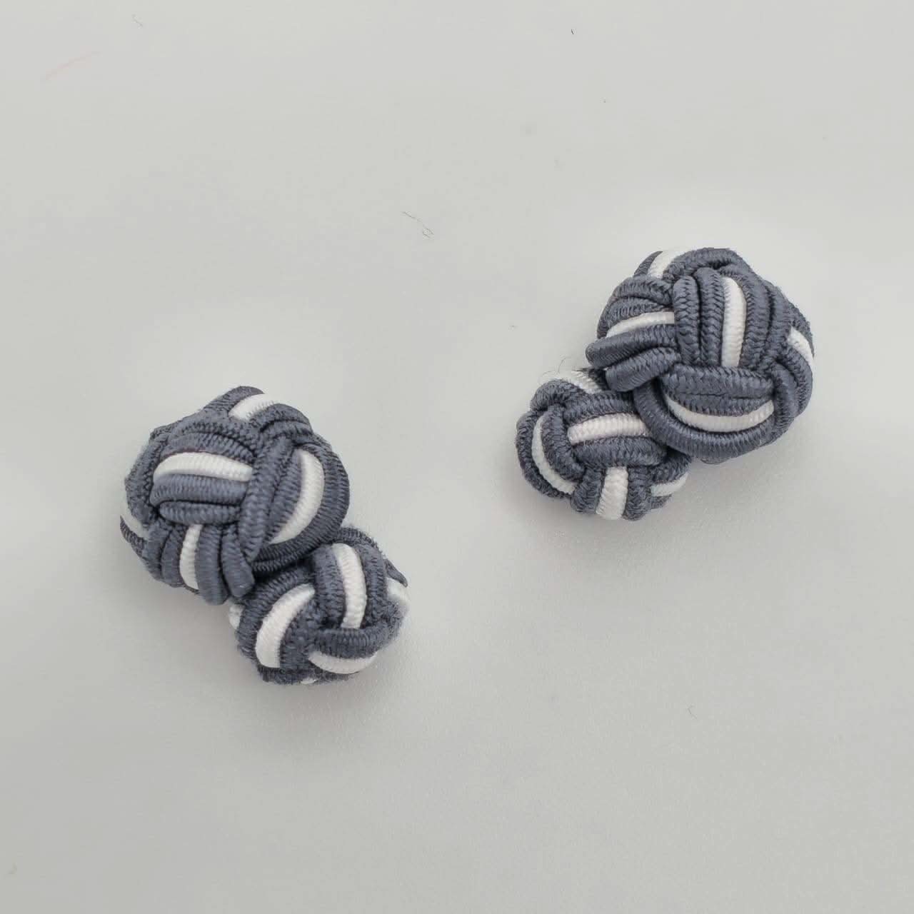 CUFFLINK SILK KNOT, BIG & SMALL DUAL FIST DI-COLOR GREY & WHITE - KNisa Premium Men's Fashion Brand