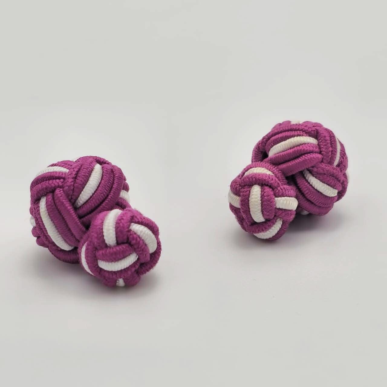 CUFFLINK SILK KNOT, BIG & SMALL DUAL FIST DI-COLOR PINK & WHITE - KNisa Premium Men's Fashion Brand