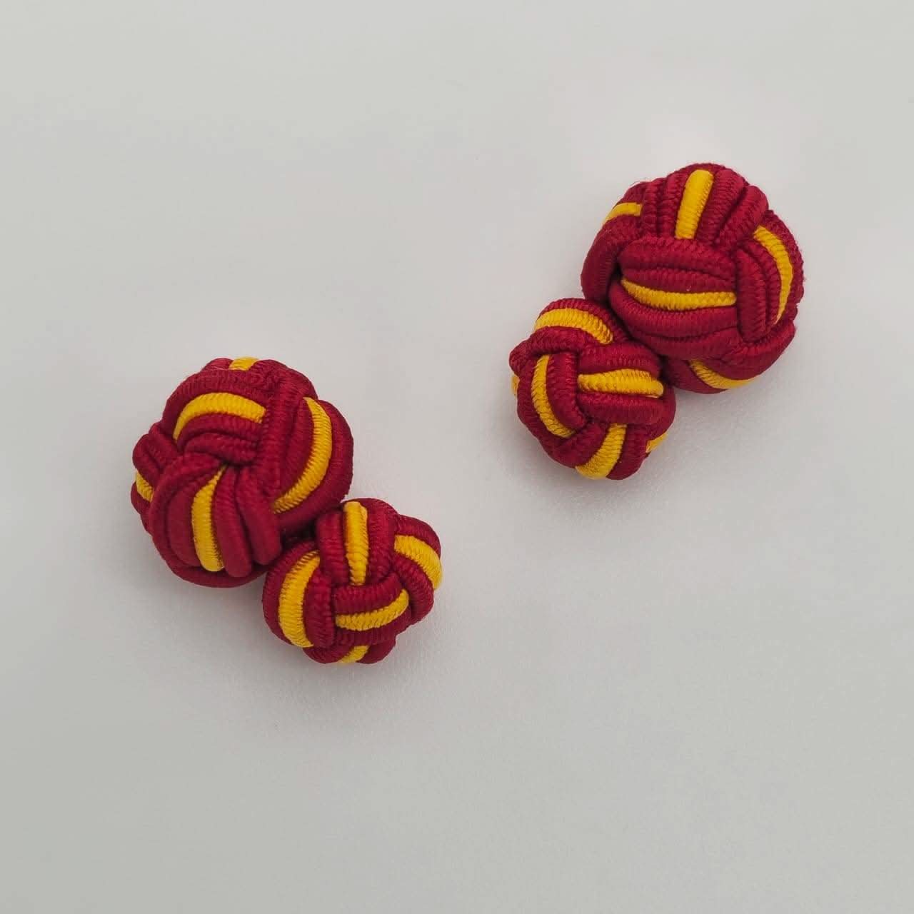 CUFFLINK SILK KNOT, BIG & SMALL DUAL FIST DI-COLOR RED & YELLOW - KNisa Premium Men's Fashion Brand