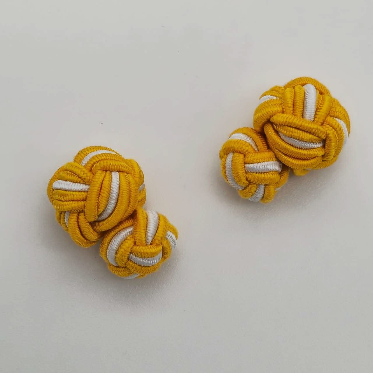 CUFFLINK SILK KNOT, BIG & SMALL DUAL FIST DI-COLOR YELLOW & WHITE - KNisa Premium Men's Fashion Brand