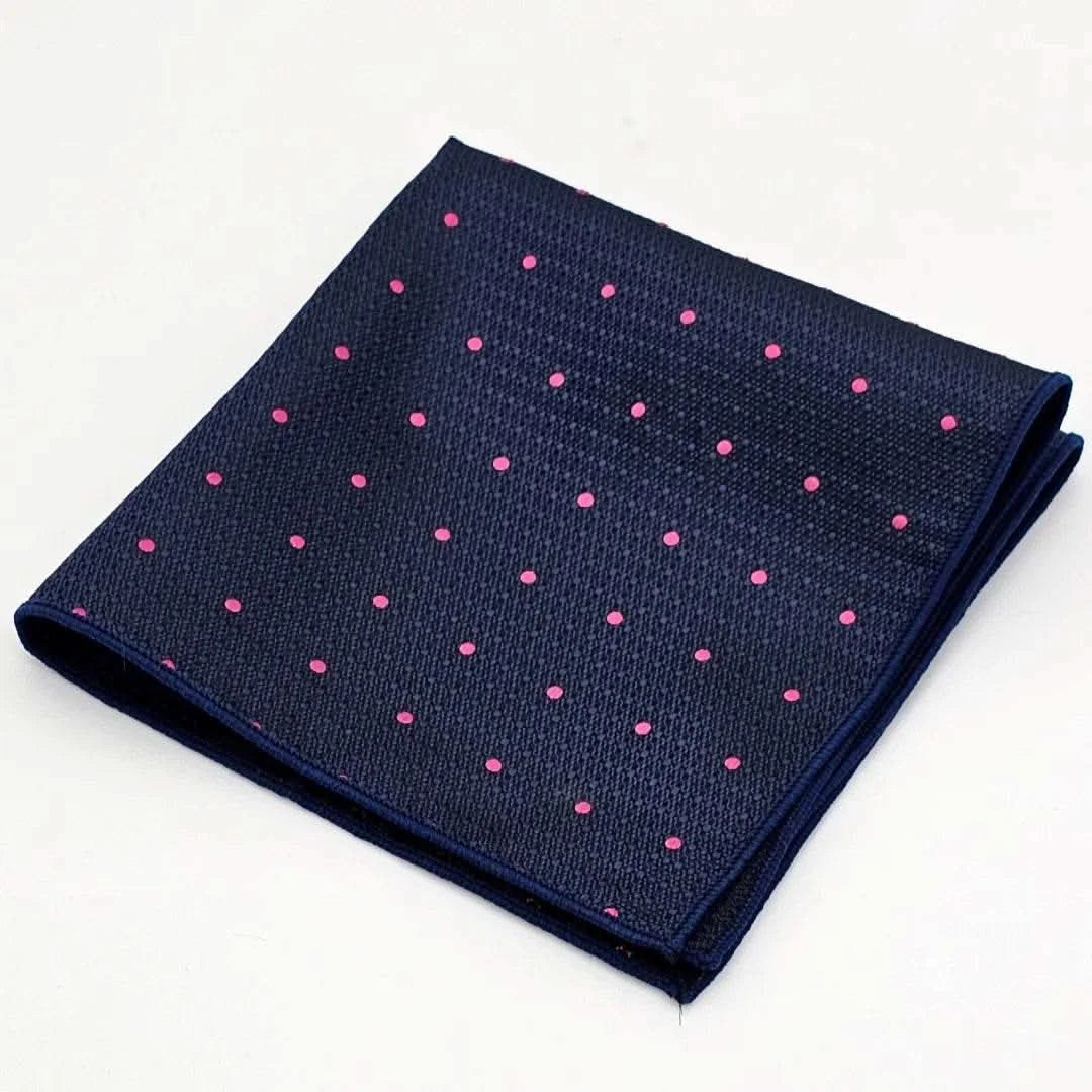 Dark Blue on Pink Dot Tie with Pocket Square - KNisa Premium Men's Fashion Brand