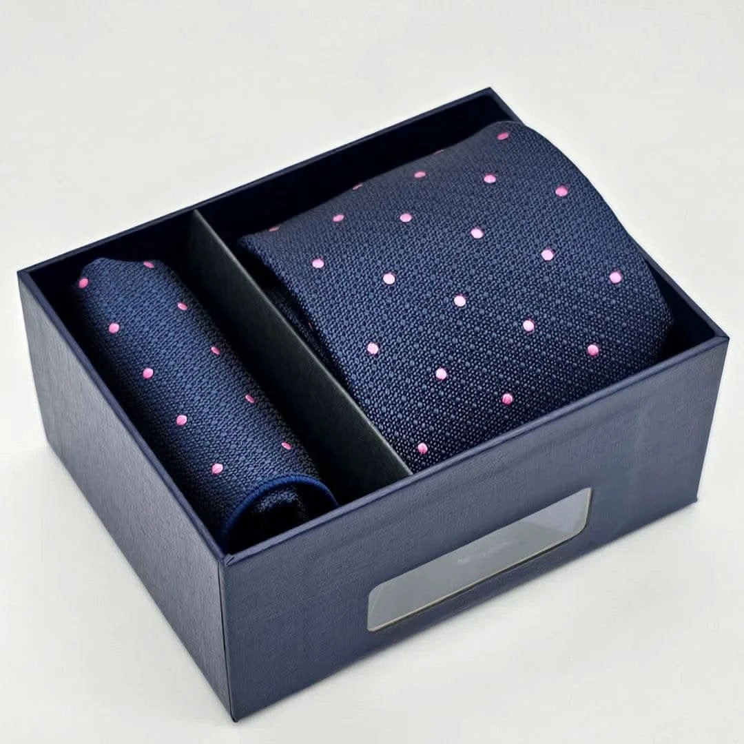 Dark Blue on Pink Dot Tie with Pocket Square - KNisa Premium Men's Fashion Brand