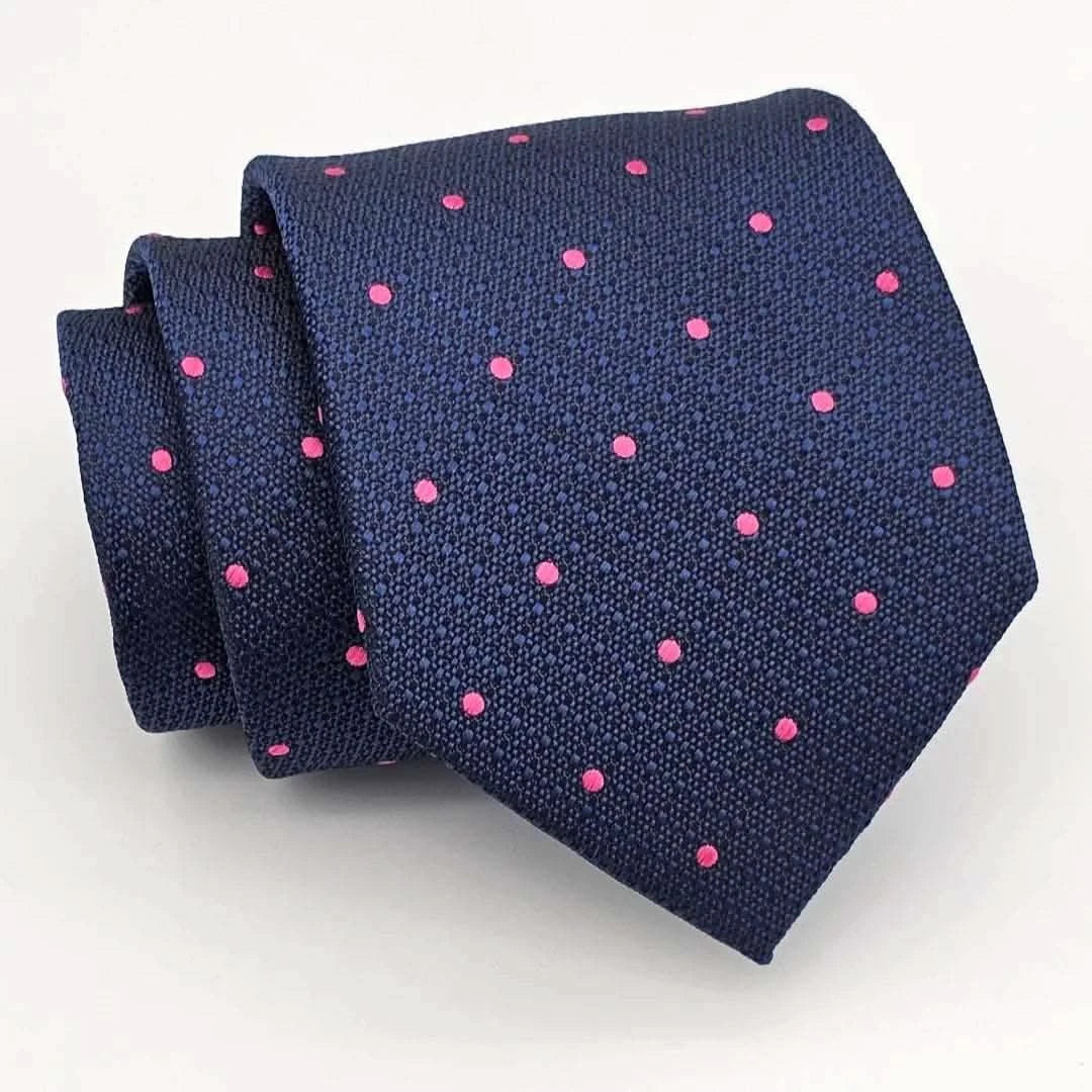 Dark Blue on Pink Dot Tie with Pocket Square - KNisa Premium Men's Fashion Brand