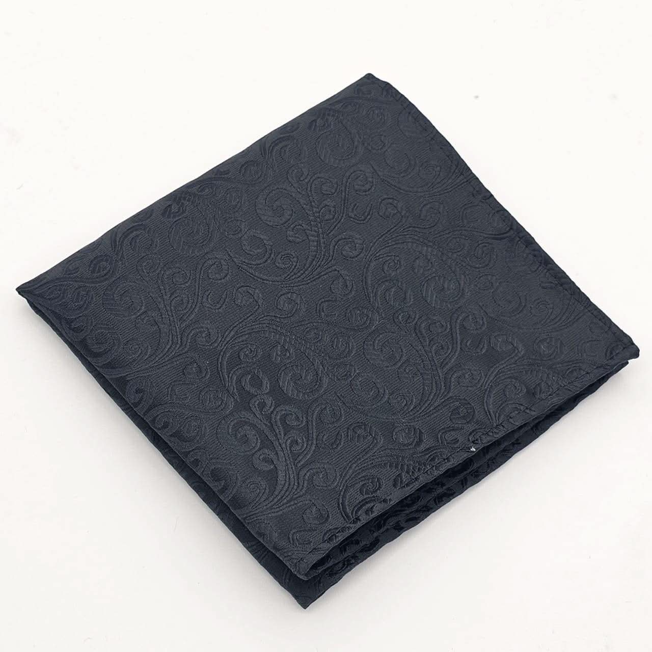 Regal Black Embroidered Swirl Tie with Pocket Square - KNisa Premium Men's Fashion Brand