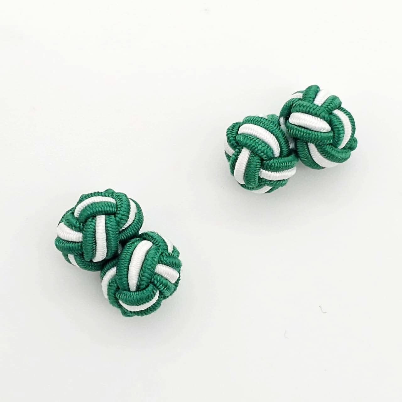 CUFFLINK SILK KNOT, TWIN-FIST, DUAL-COLOR GREEN & WHITE - KNisa Premium Men's Fashion Brand