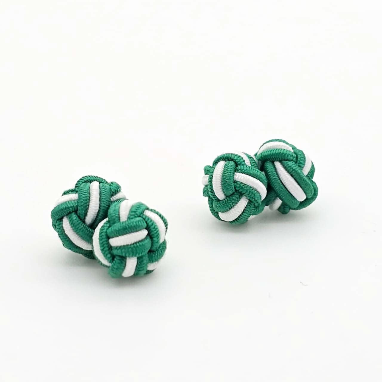 CUFFLINK SILK KNOT, TWIN-FIST, DUAL-COLOR GREEN & WHITE - KNisa Premium Men's Fashion Brand