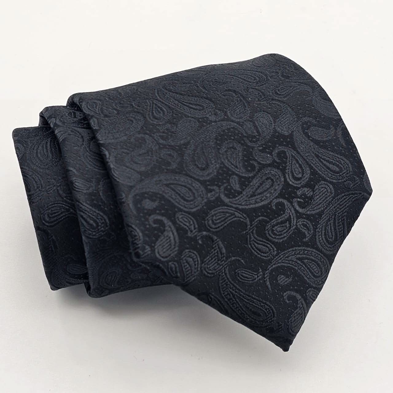 Ebony Majesty Paisley Tie with Coordinating Pocket Square - KNisa Premium Men's Fashion Brand