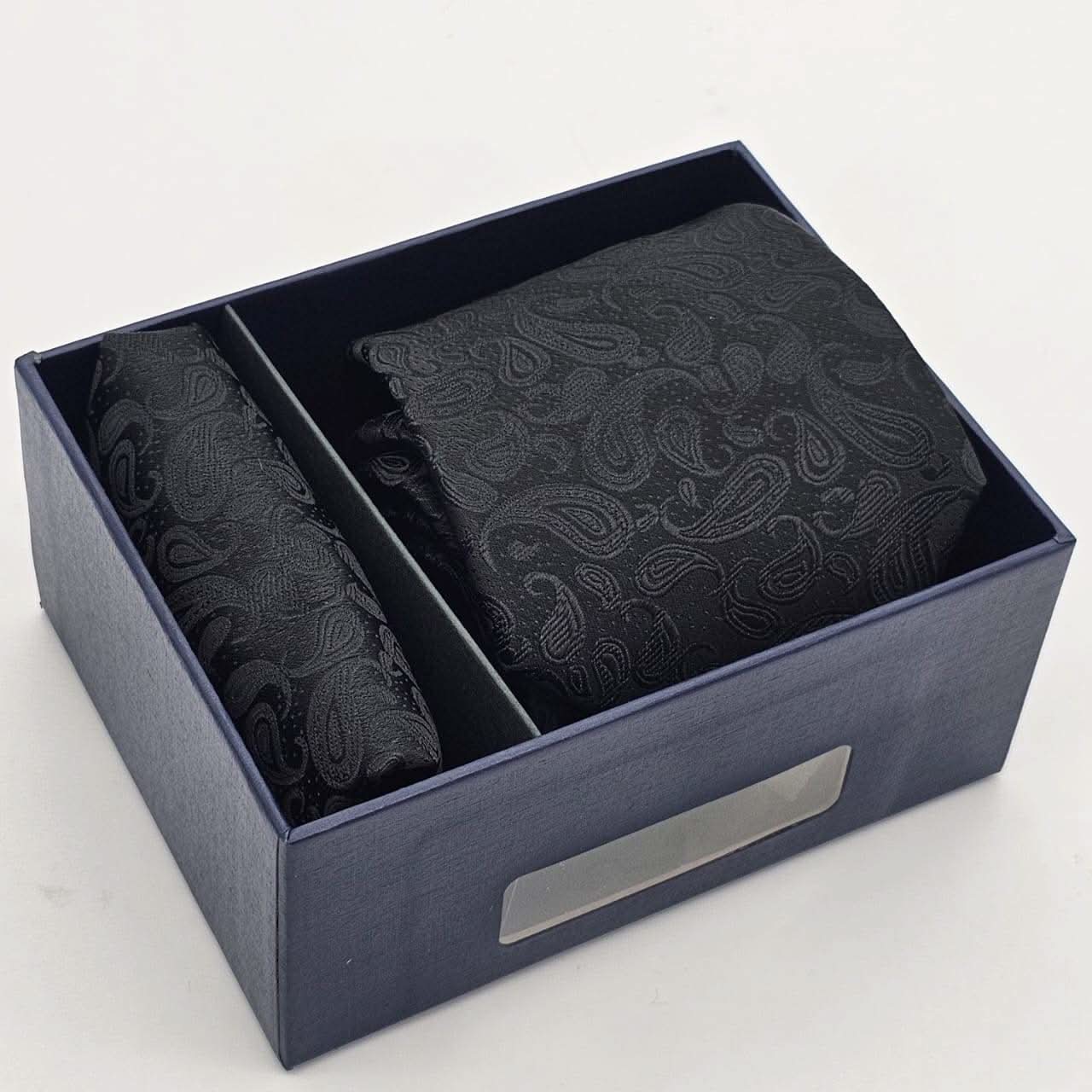 Ebony Majesty Paisley Tie with Coordinating Pocket Square - KNisa Premium Men's Fashion Brand