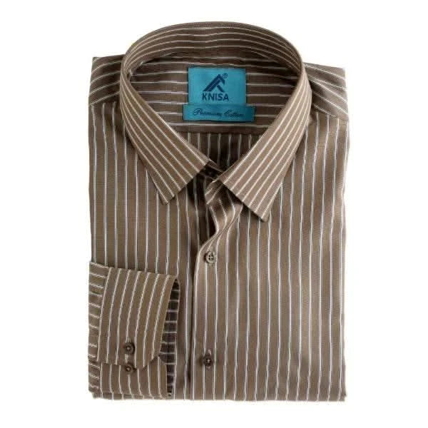 Khaki Brown White & Black Pin Strip Shirt - KNisa Premium Men's Fashion Brand
