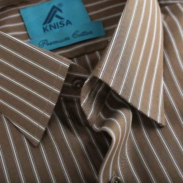 Khaki Brown White & Black Pin Strip Shirt - KNisa Premium Men's Fashion Brand