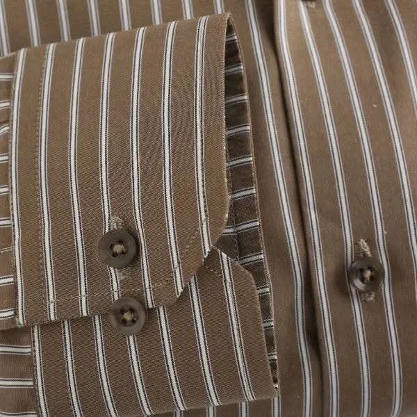 Khaki Brown White & Black Pin Strip Shirt - KNisa Premium Men's Fashion Brand